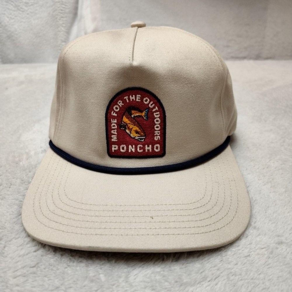 Poncho Outdoors Hat Cap Strap Back Mens Beige Fishing Cotton Redfish Outdoor